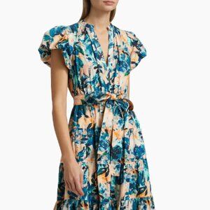 New Ulla Johnson  Ottilie Floral Cotton Midi-Dress Sz 8 Delphinium